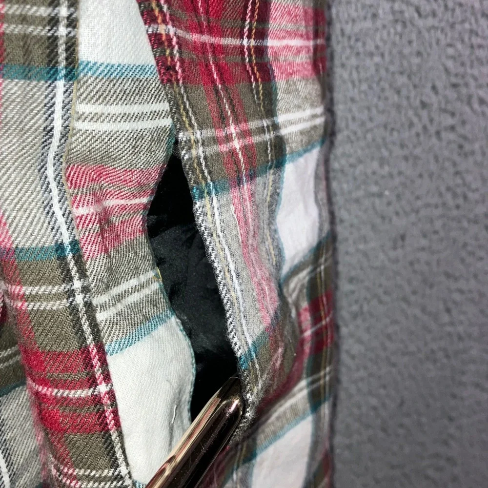 Dickies Flannel Shirt Shacket Jacket Men L Red Plaid Quilted Nylon Yoke Workwear